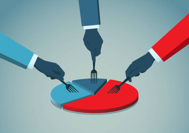 istock Businessmans hands with fork picking pie chart parts. Financials, market concepts. 862201716