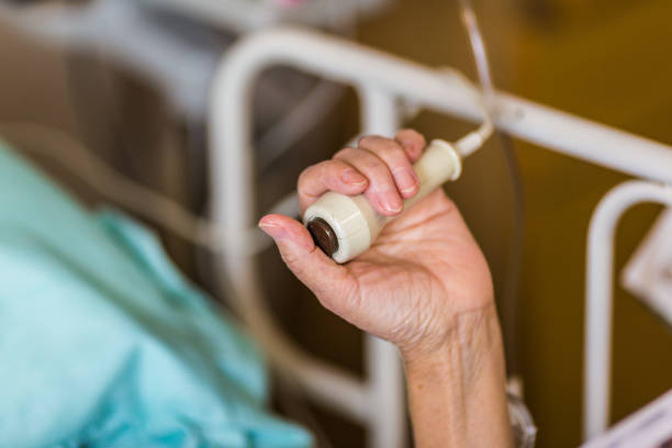 Nurse call button installed near a hospital bed