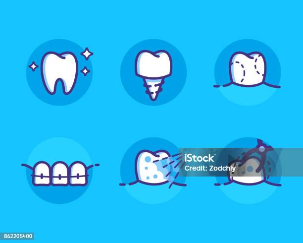 Vetores de Dentalícones e mais imagens de Dentes - Dentes, Ícone de Computador, Dentista