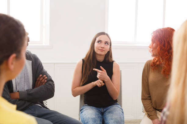 istock Meeting of support group, therapy session 862212602