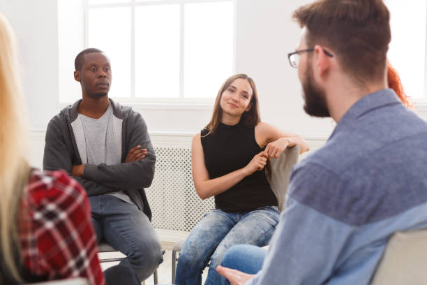 istock Meeting of support group, therapy session 862212740