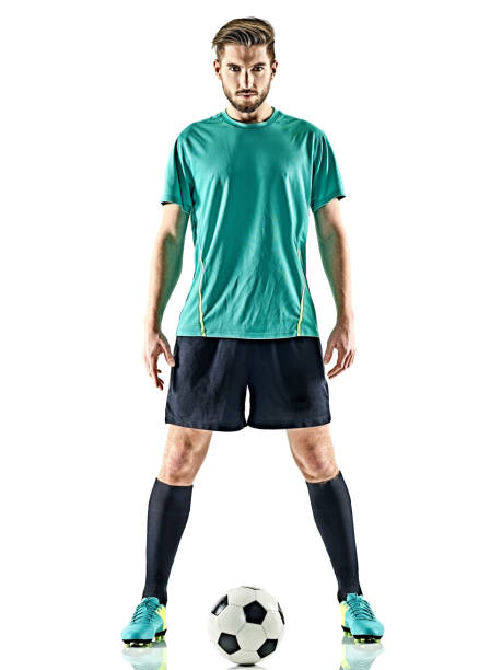 一個足球運動員人站在孤立的白色背景 - soccer player 個照片及圖片檔