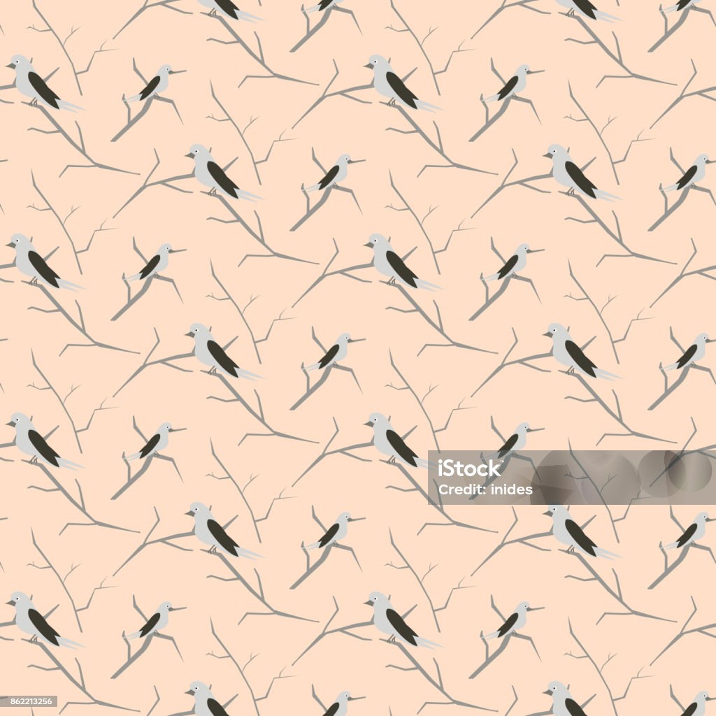 Pink Bird Pattern Birds On Branches Light Pink Cute Pattern Seamless Vector Stock ...