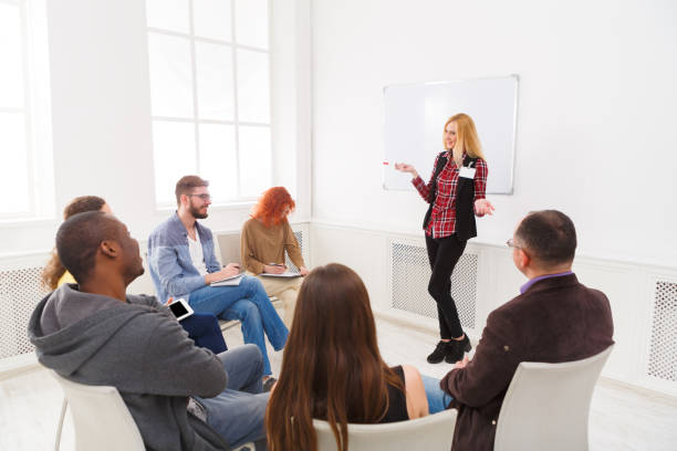 istock Blonde woman doing presentation in office 862213406