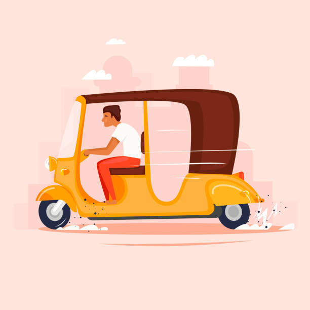 Rickshaw. Moped, taxi. Flat design vector illustration. Rickshaw. Moped, taxi. Flat design vector illustration. auto rickshaw taxi india stock illustrations