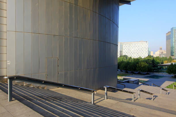 istock metal wall and concrete steps in a park, north china 862216172