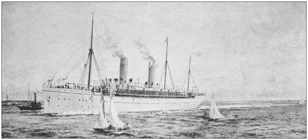 Antique dotprinted photo of paintings: Cruise ship