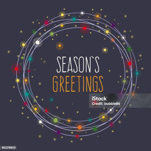 Seasons Greetings Card Stock Illustration - Download Image Now - Christmas, Christmas Lights, Wreath