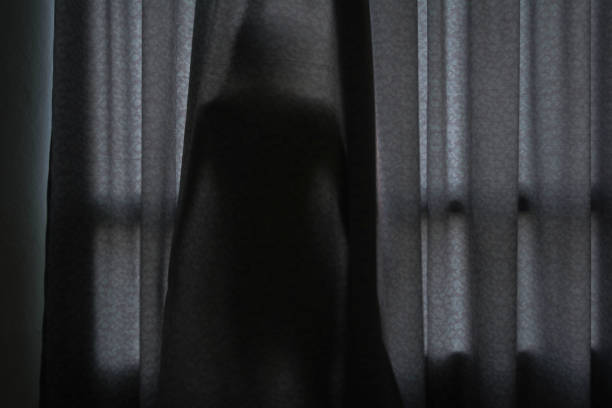 istock horror scene of woman's shadow standing hiding behind curtain 862221226