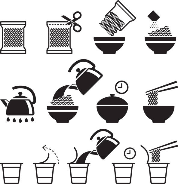 zestaw ikon makaronu instant. - thai culture food ingredient set stock illustrations