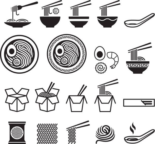 Noodle icons set. Noodle icons set. instant food stock illustrations