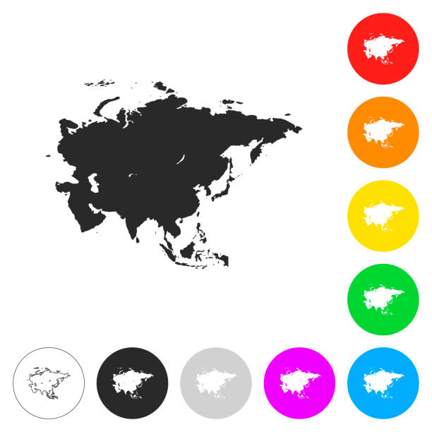 亞洲地圖-平面上不同顏色的按鈕圖示 - 歐亞大陸 幅插畫檔、美工圖案、卡通及圖標