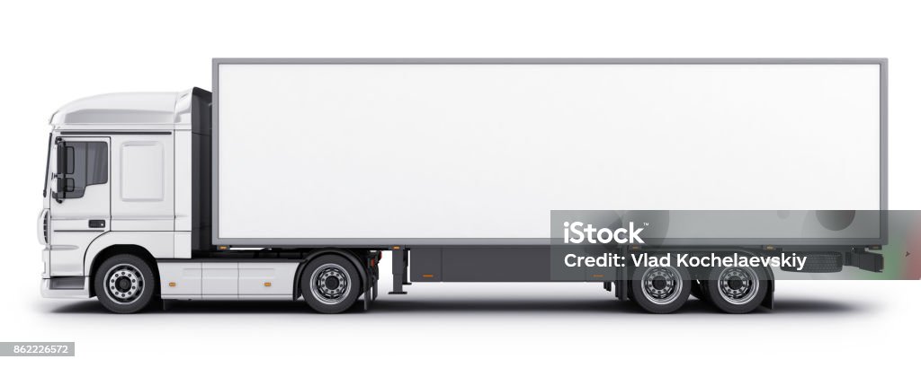 camión y remolque blanco - Foto de stock de Fondo blanco libre de derechos