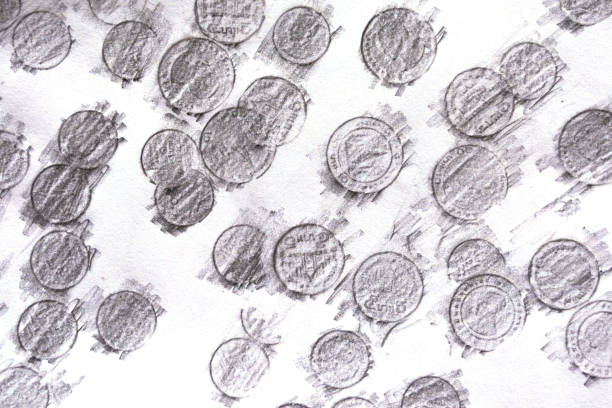 Thai coin painting on white paper abstract background