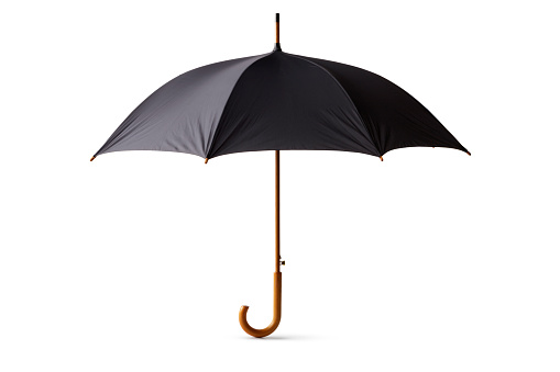 Objetos: Paraguas negro aislado sobre fondo blanco photo