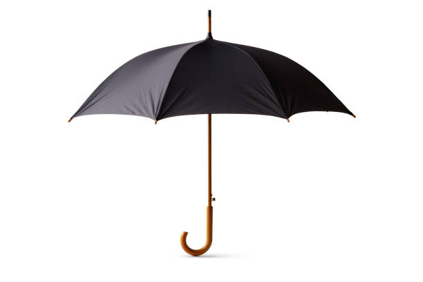 objetos: guarda-chuva preta isolada no fundo branco - umbrella - fotografias e filmes do acervo