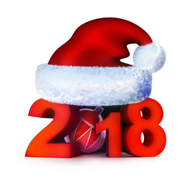 istock New year red 2018 and santa cap 862235090