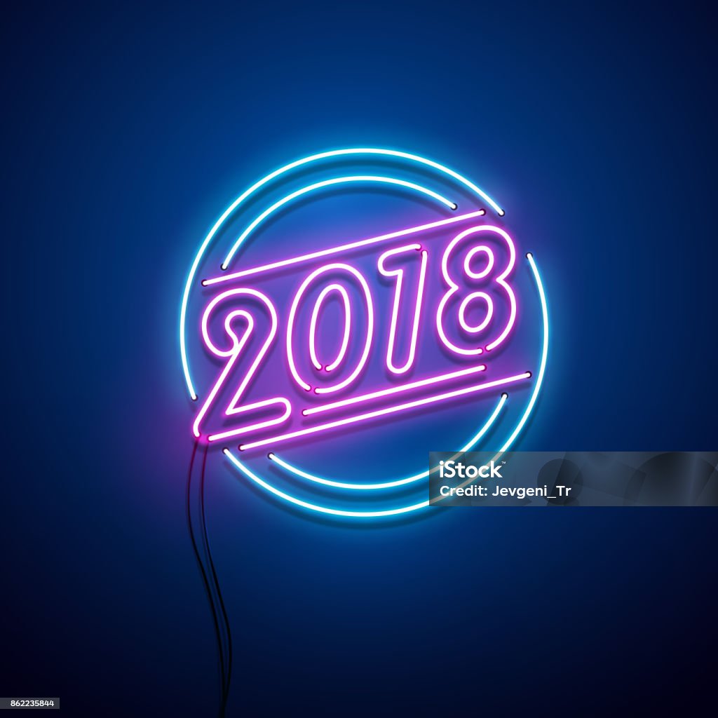 New year 2018 neon sign New year 2018 neon sign. Vector background. 2018 stock vector