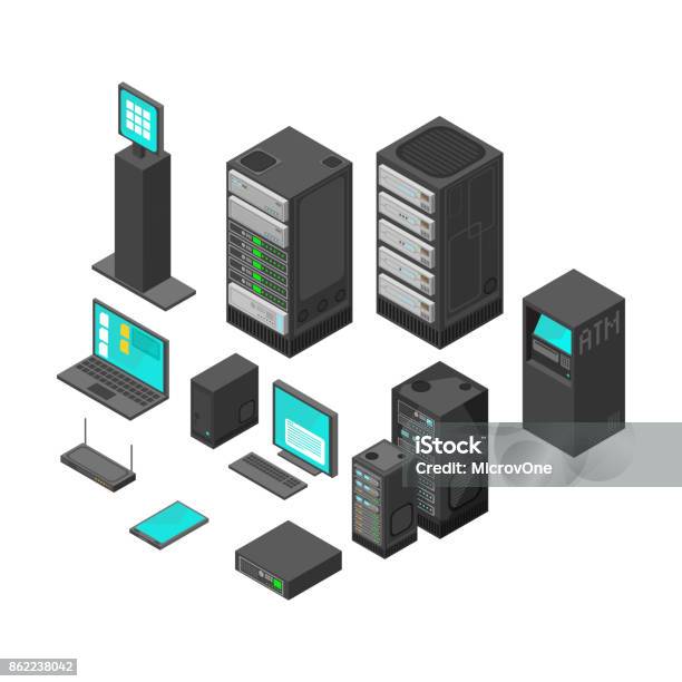 Isometric Technology And Banking Icons Flat Vector Illustration Stock Illustration - Download Image Now