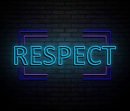 3d Illustration depicting an illuminated neon sign with a respect concept.