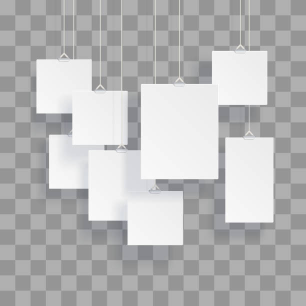prázdné závěsné fotorámečky nebo šablony plakátů izolované na průhledném pozadí - plakát fotky stock ilustrace