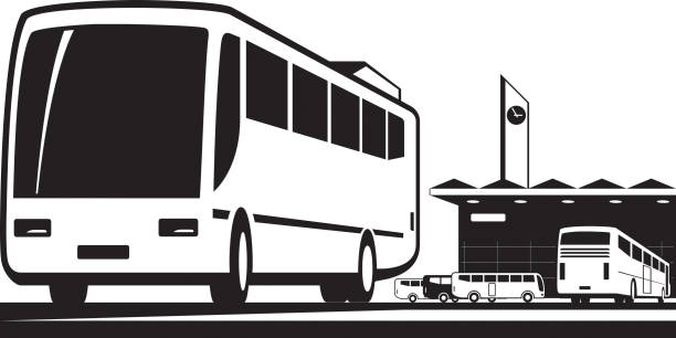 illustrazioni stock, clip art, cartoni animati e icone di tendenza di gli autobus arrivano e partono alla stazione - depart