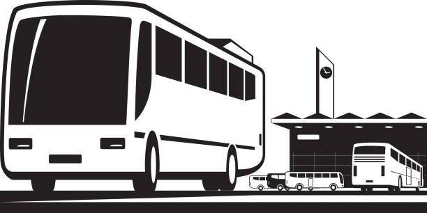 ilustrações de stock, clip art, desenhos animados e ícones de buses arrive and depart at station - depart