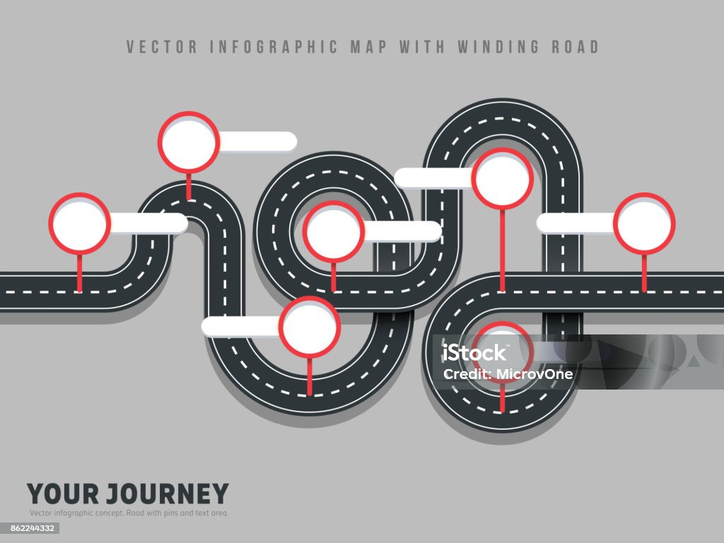 Navigation route vector façon carte infographique de bobinage sur fond gris - clipart vectoriel de Carte routière libre de droits