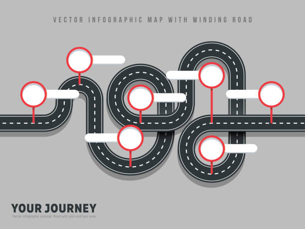 nawigacja kręta droga wektorowa mapa mapa na szarym tle - meandering road stock illustrations