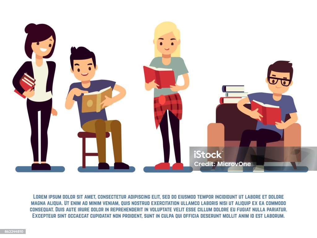 Teenagers and students with books isolated on white - young people reading concept Teenagers and students with books isolated on white - young people reading concept. Student education school, vector illustration Book stock vector