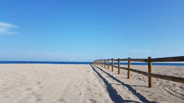 istock empty beach by the sea with fence 862244894