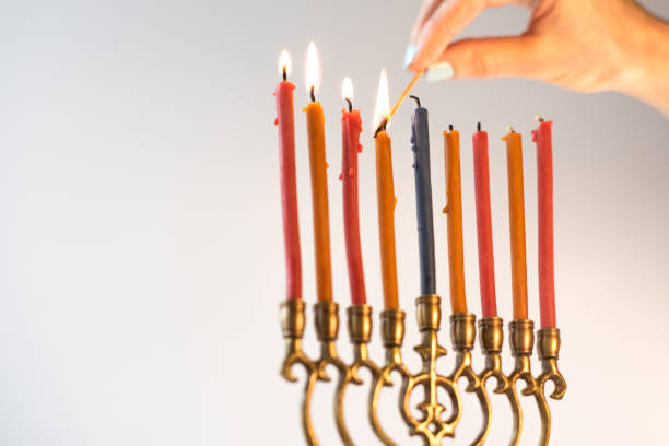 istock Light candles on chanukiah for a holiday close-up 862245804