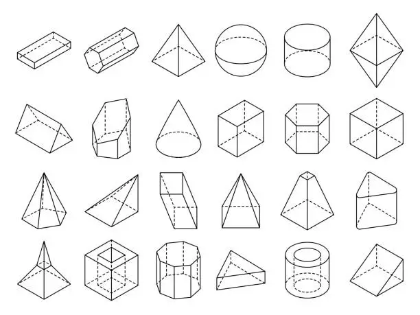 Vector illustration of Abstract isometric 3d geometric outline shapes vector set