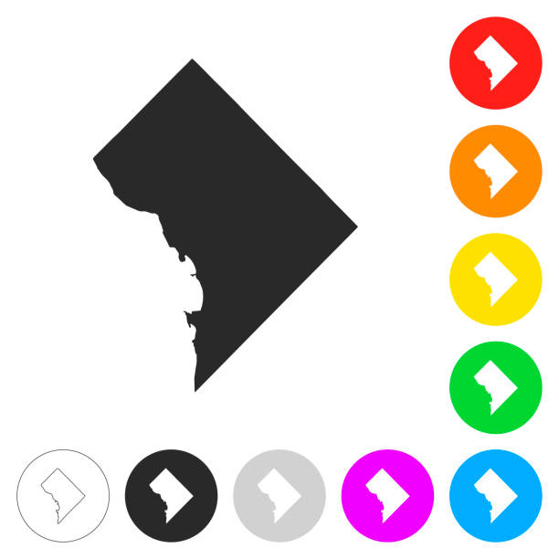 aydın harita - düz simgeler farklı renk düğmeleri - amerikanın eyalet sınırları illüstrasyonlar stock illustrations