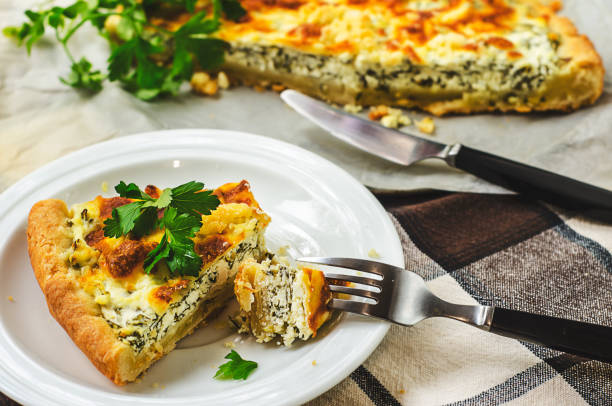 istock Sliced pie with spinach and cheese spanakopita close-up 862246234
