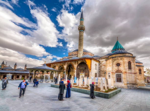 Konya,Turkey - March 10, 2016 : Mevlana Mosque  view from garden, Mevlana Celaleddin-i Rumi is a sufi philosopher and mystic poet of Islam.