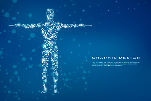 Abstract human body with molecules DNA. Medicine, science and technology concept. Vector illustration