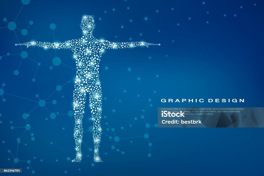 Abstract human body with molecules DNA. Medicine, science and technology concept. Vector illustration The Human Body stock vector