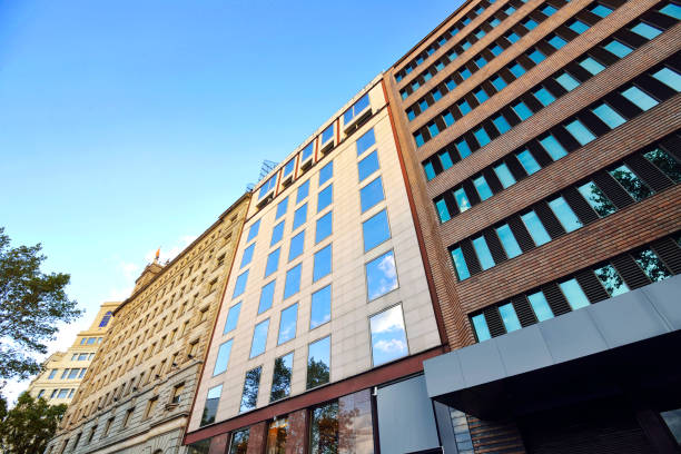 istock Modern town building exterior with windows glass 862249756