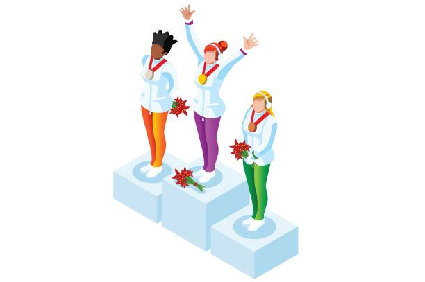 podium wintersport clipart gewinner - winter olympic games stock-grafiken, -clipart, -cartoons und -symbole