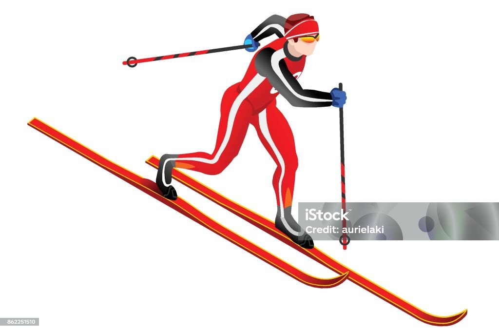Ski Cross-country Clipart Vector Cross-country skiing athlete winter sport man vector 3D isometric icon. Skiing stock vector