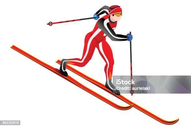 Ski Crosscountry Clipart Vector Stock Illustration - Download Image Now - Skiing, International Multi-Sport Event, Isometric Projection