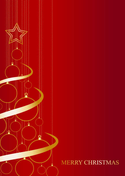 ilustraciones, imágenes clip art, dibujos animados e iconos de stock de vector abstracto poster oro árbol de navidad sobre fondo rojo - mc2