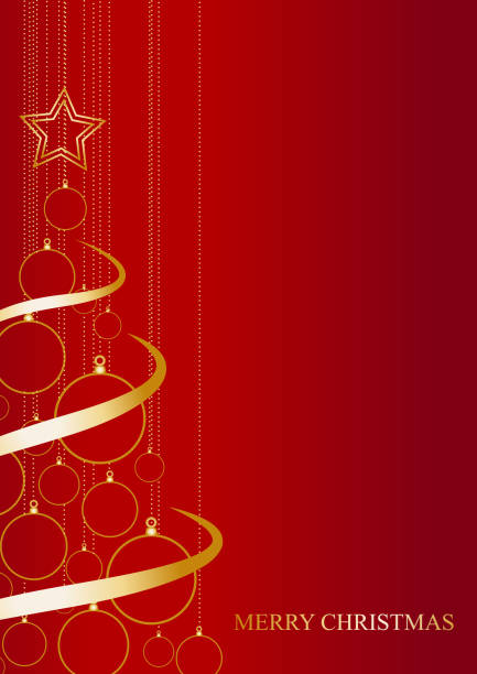 赤の背景に抽象的なポスター ゴールデン クリスマス ツリーをベクトルします。 - mc2点のイラスト素材／クリップアート素材／マンガ素材／アイコン素材