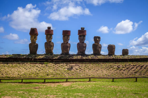 istock Moais statues site ahu Nao Nao on anakena beach, easter island 862261346