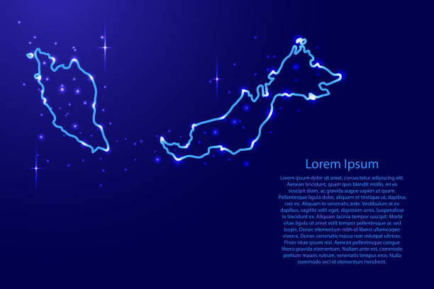 istock Map Malaysia from the contours network blue, luminous space stars for banner, poster, greeting card, of vector illustration 862262226
