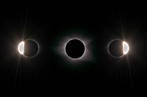 istock composite image of three photos showing the solar eclipse during totality and the diamond ring effect seconds before and after as seen from Colombia, SC 862264136