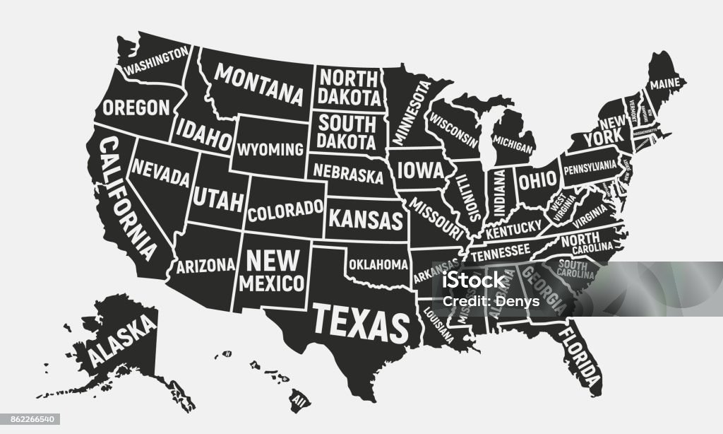 United States of America map. Poster map of USA with state names. American background. Vector illustration Vector illustration USA stock vector