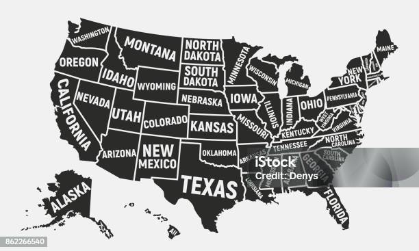 United States Of America Map Poster Map Of Usa With State Names American Background Vector Illustration Stock Illustration - Download Image Now