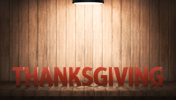 Thanksgiving typing on wooden background